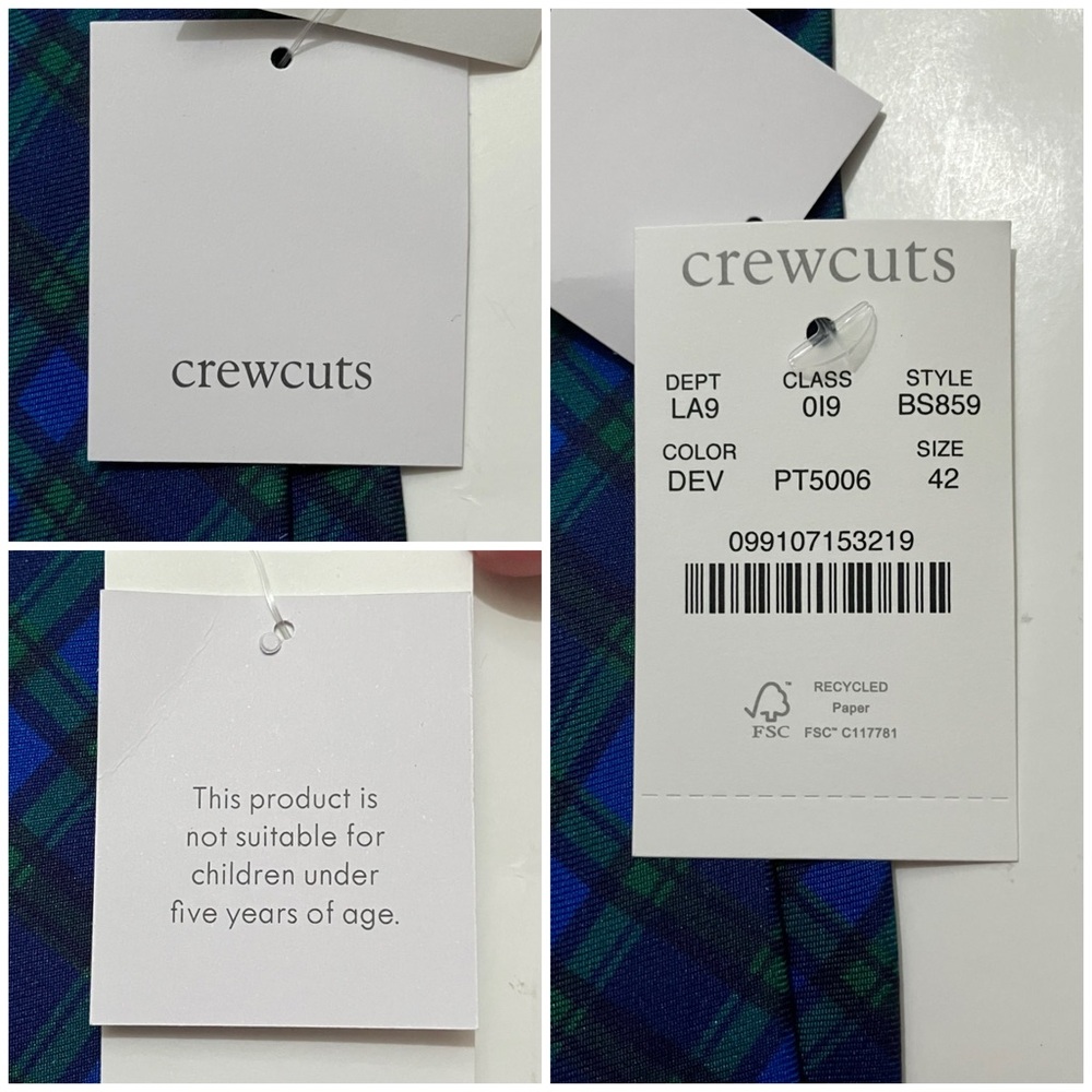 NWT Crewcuts Black Watch Tartan Tie, Silk Plaid Preppy 42” Kids Boy Blue Green - Picture 10 of 13